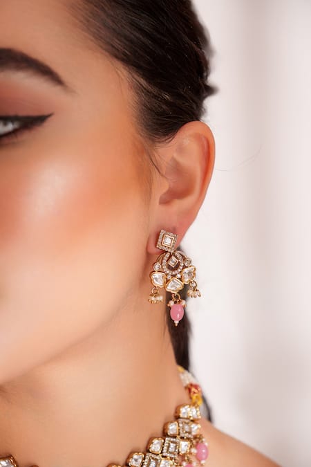 Zevar By Geeta_Pink Imitation Diamonds Kundan Polki Designer Jewellery Set _Online_at_Aza_Fashions