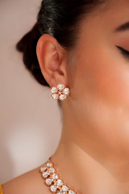 Buy_Zevar By Geeta_Gold Plated Kundan Polki Necklace And Earring Set _Online_at_Aza_Fashions