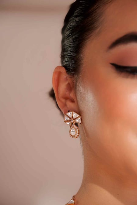 Zevar By Geeta_Gold Plated Stones Kundan Polki Finish Jewellery Set _Online_at_Aza_Fashions