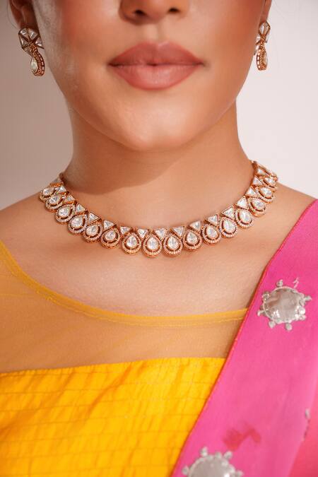 Buy_Zevar By Geeta_Gold Plated Stones Kundan Polki Finish Jewellery Set _Online_at_Aza_Fashions