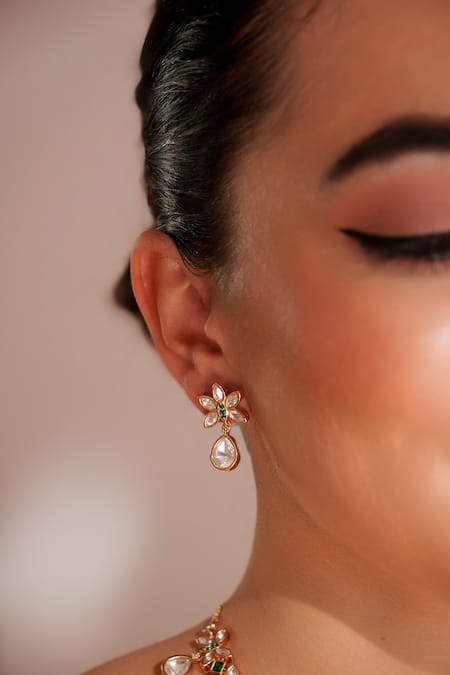 Zevar By Geeta_Green Imitation Diamonds Designer Kundan Polki Jewellery Set _Online_at_Aza_Fashions