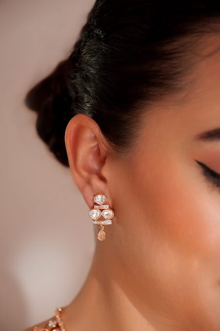 Buy_Zevar By Geeta_Gold Plated Stones Kundan Polki Finish Necklace Set _Online_at_Aza_Fashions