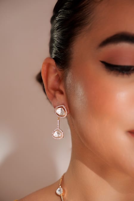 Zevar By Geeta_Gold Plated Stones Kundan Polki Necklace And Earring Set _Online_at_Aza_Fashions