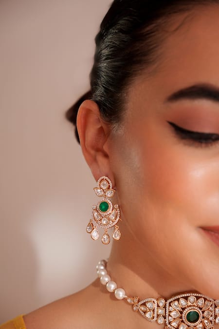 Buy_Zevar By Geeta_Green Stones Kundan Polki Designer Jewellery Set _Online_at_Aza_Fashions