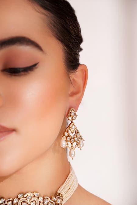 Buy Zevar By Geeta Gold Plated Pearls, Stones Kundan Polki Designer Necklace And Earrings Set Online at Aza Fashions Buy_Zevar By Geeta_Gold Plated Pearls, Stones Kundan Polki Designer Necklace And Earrings Set _Online_at_Aza_Fashions