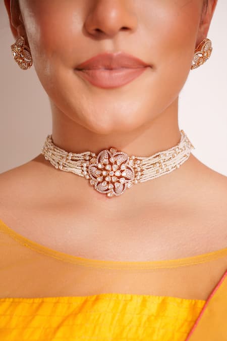 Zevar By Geeta_Gold Plated Stones Kundan Polki Necklace And Earrings Set _Online_at_Aza_Fashions