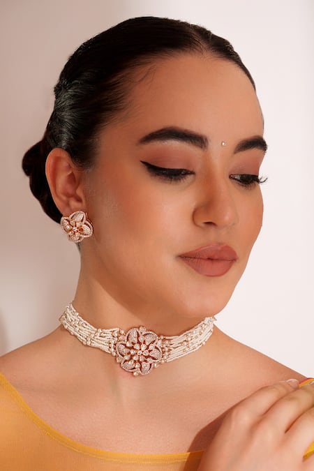 ZEVAR BY GEETA Gold Plated Stones Kundan Polki Necklace And Earrings Set 