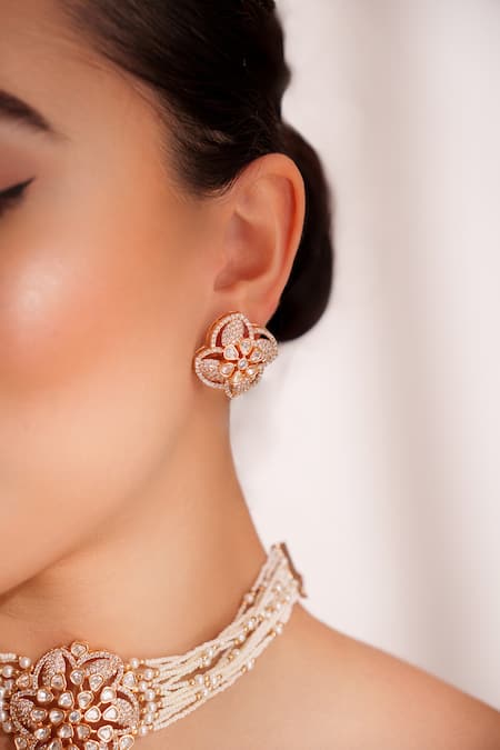 Buy_Zevar By Geeta_Gold Plated Stones Kundan Polki Necklace And Earrings Set _Online_at_Aza_Fashions