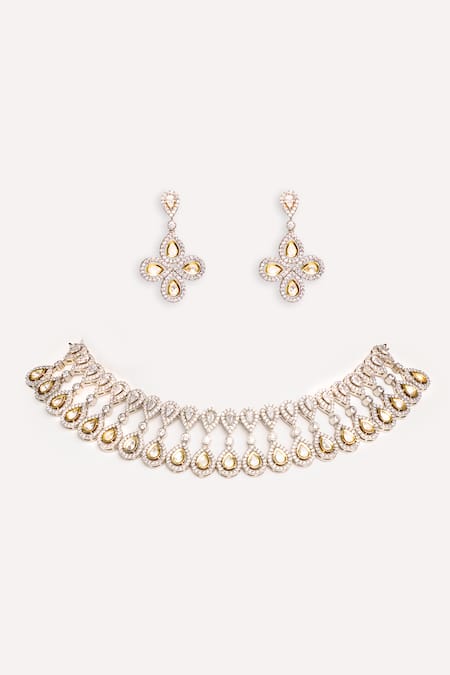 Zevar By Geeta Designer Two Tone Finish Jewellery Set 