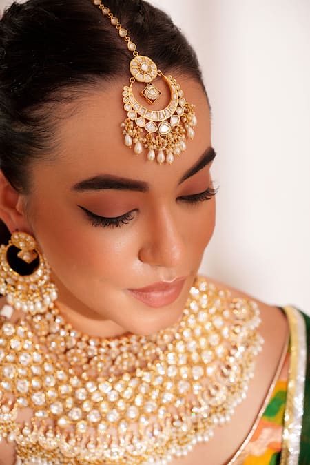 Buy_Zevar By Geeta_Gold Plated Stones Kundan Polki Jewellery Set _Online_at_Aza_Fashions