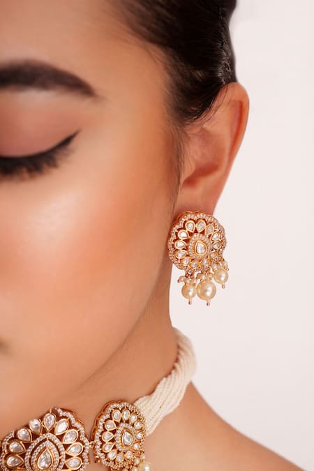 Zevar By Geeta Gold Plated Pearls Kundan Polki Finish Jewellery Set Online at Aza Fashions Zevar By Geeta_Gold Plated Pearls Kundan Polki Finish Jewellery Set _Online_at_Aza_Fashions