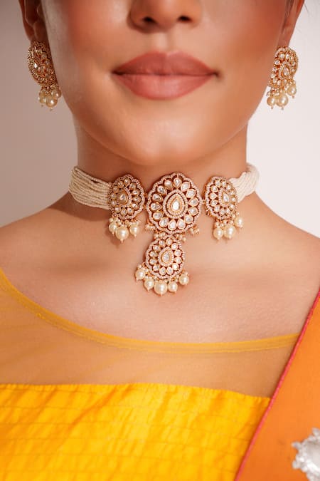 Buy Zevar By Geeta Gold Plated Pearls Kundan Polki Finish Jewellery Set Online at Aza Fashions Buy_Zevar By Geeta_Gold Plated Pearls Kundan Polki Finish Jewellery Set _Online_at_Aza_Fashions