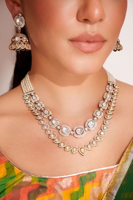 Buy Zevar By Geeta Gold Plated Imitation Diamonds Kundan Polki Designer Necklace And Earrings Set Online at Aza Fashions Buy_Zevar By Geeta_Gold Plated Imitation Diamonds Kundan Polki Designer Necklace And Earrings Set _Online_at_Aza_Fashions
