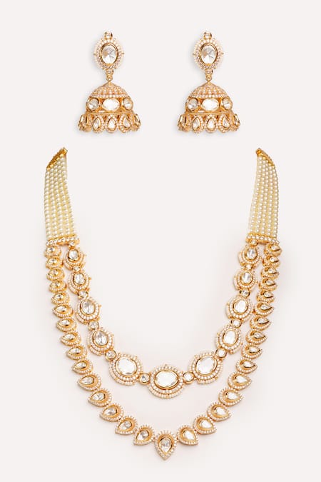 Zevar By Geeta Kundan Polki Gold Finish Jewellery Set 