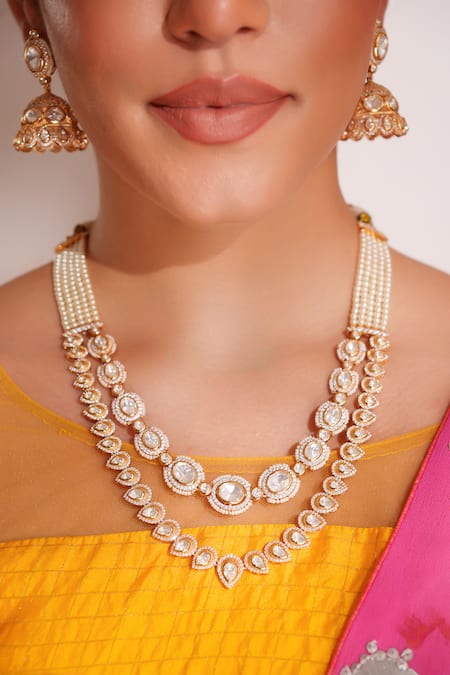 Buy Zevar By Geeta Gold Plated Stones Kundan Polki Finish Jewellery Set Online at Aza Fashions Buy_Zevar By Geeta_Gold Plated Stones Kundan Polki Finish Jewellery Set _Online_at_Aza_Fashions