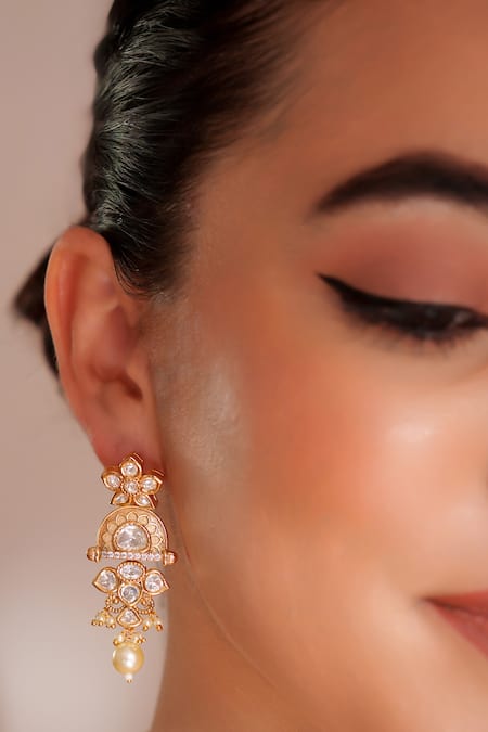 Zevar By Geeta_Gold Plated Stones, Pearls Kundan Polki Finish Jewellery Set _Online_at_Aza_Fashions