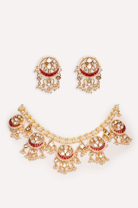 Zevar By Geeta Kundan Polki Necklace & Earring Set 
