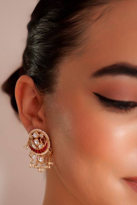 Zevar By Geeta Red Kundan Polki Necklace And Earring Set Online at Aza Fashions Zevar By Geeta_Red Kundan Polki Necklace And Earring Set _Online_at_Aza_Fashions