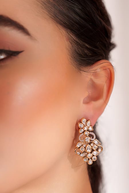 Zevar By Geeta_Gold Plated Stones Kundan Polki Designer Necklace And Earrings Set _Online_at_Aza_Fashions