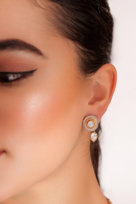 Zevar By Geeta_Gold Plated Stones Kundan Polki Finish Jewellery Set _Online_at_Aza_Fashions