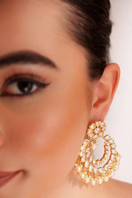 Zevar By Geeta_Gold Plated Kundan Polki Danglers _Online_at_Aza_Fashions