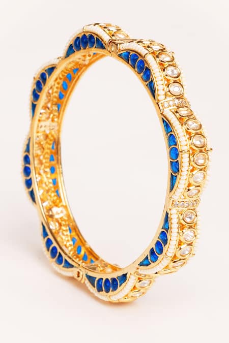 Buy_Zevar By Geeta_Blue Stones Designer Kundan Polki Bangles _Online_at_Aza_Fashions