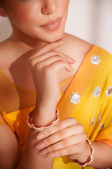 Zevar By Geeta_Red Stones Designer Kundan Polki Bangles _Online_at_Aza_Fashions