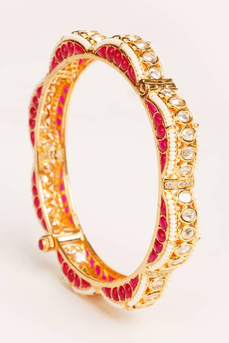 Buy_Zevar By Geeta_Red Stones Designer Kundan Polki Bangles _Online_at_Aza_Fashions