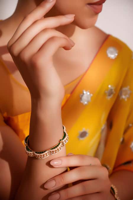 Zevar By Geeta_Green Designer Kundan Polki Bangles _Online_at_Aza_Fashions