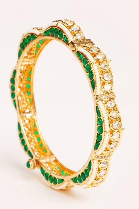 Buy_Zevar By Geeta_Green Designer Kundan Polki Bangles _Online_at_Aza_Fashions
