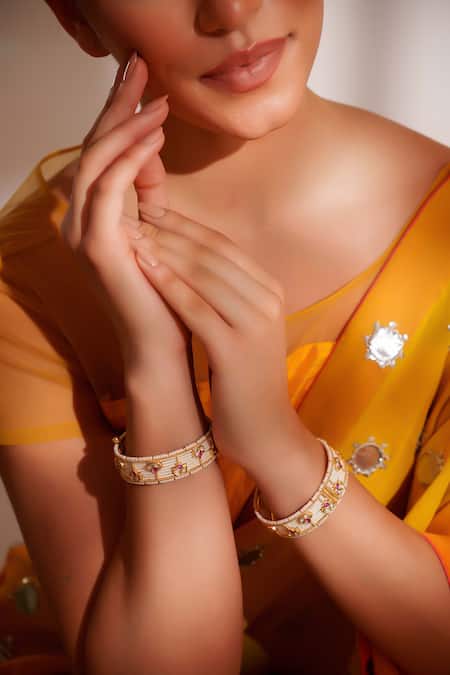 ZEVAR BY GEETA Red Stones Designer Kundan Polki Bangles 