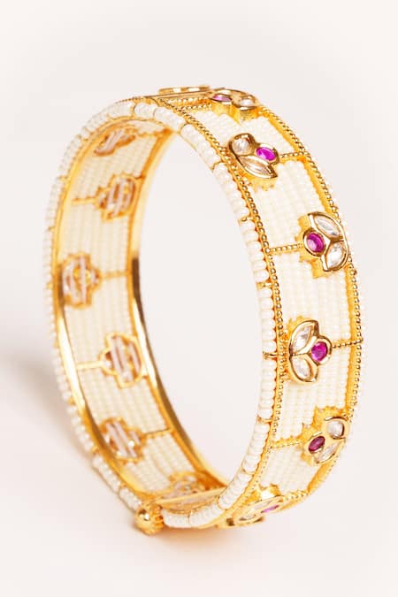 Buy_Zevar By Geeta_Red Stones Designer Kundan Polki Bangles _Online_at_Aza_Fashions