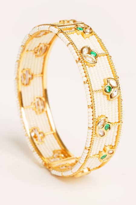 Buy_Zevar By Geeta_Gold Plated Designer Kundan Polki Bangles _Online_at_Aza_Fashions