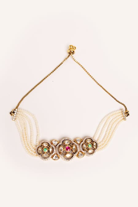 ZEVAR BY GEETA Multi Color Stones, Pearls Designer Kundan Polki Bracelet 