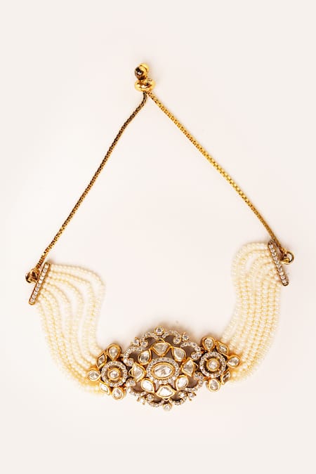 Zevar By Geeta Gold Finish Kundan Polki Bracelet 