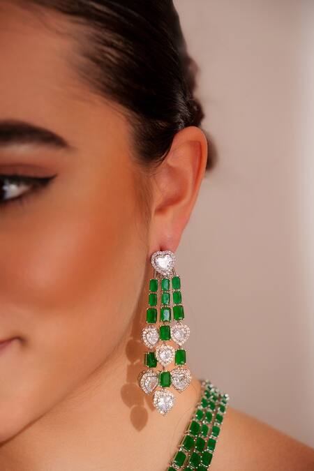 Buy_Zevar By Geeta_Green Designer Faux Diamond Jewellery Set _Online_at_Aza_Fashions