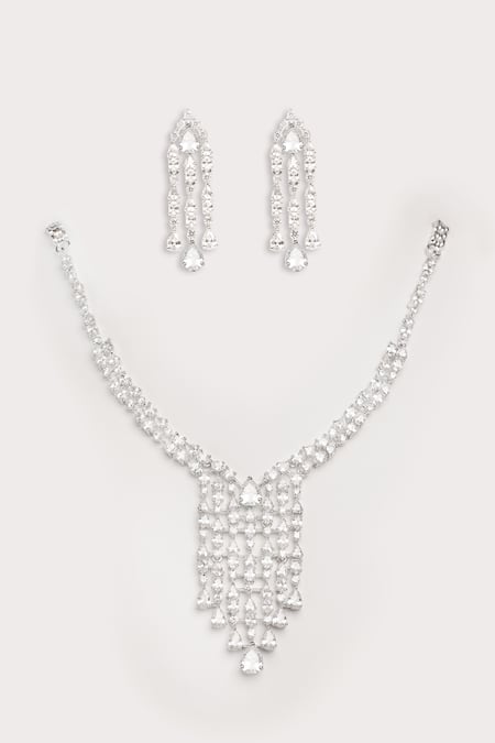Shop Zevar By Geeta White Faux Diamonds Designer Jewellery Set at Aza Fashions Shop_Zevar By Geeta_White Faux Diamonds Designer Jewellery Set _at_Aza_Fashions