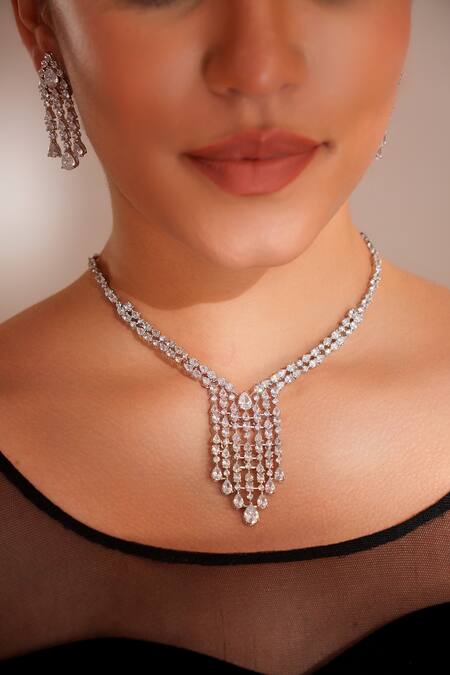 Zevar By Geeta White Faux Diamonds Designer Jewellery Set Online at Aza Fashions Zevar By Geeta_White Faux Diamonds Designer Jewellery Set _Online_at_Aza_Fashions