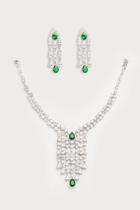 Zevar By Geeta Designer Faux Diamond Necklace & Earrings Set 
