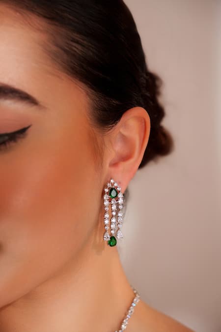 Zevar By Geeta Silver Plated Faux Diamonds Designer Necklace And Earrings Set Online at Aza Fashions Zevar By Geeta_Silver Plated Faux Diamonds Designer Necklace And Earrings Set _Online_at_Aza_Fashions