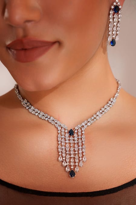 Zevar By Geeta_Blue Imitation Diamonds Designer Faux Jewellery Set _Online_at_Aza_Fashions