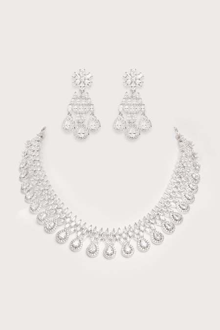 Zevar By Geeta Designer Faux Diamond Necklace & Earrings Set 