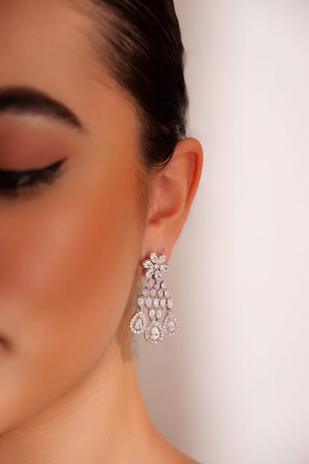 Zevar By Geeta_White Imitation Diamonds Designer Faux Necklace And Earrings Set _Online_at_Aza_Fashions