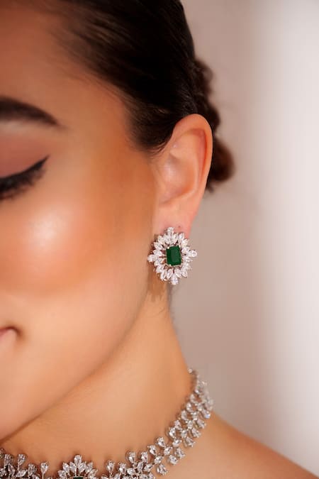 Buy_Zevar By Geeta_Green Imitation Diamonds Designer Faux Jewellery Set _Online_at_Aza_Fashions