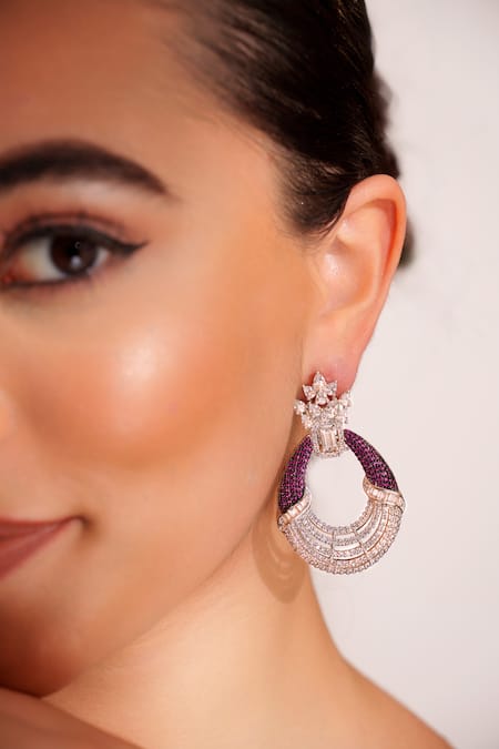 Zevar By Geeta_Purple Imitation Diamonds Contemporary Faux Earrings _Online_at_Aza_Fashions