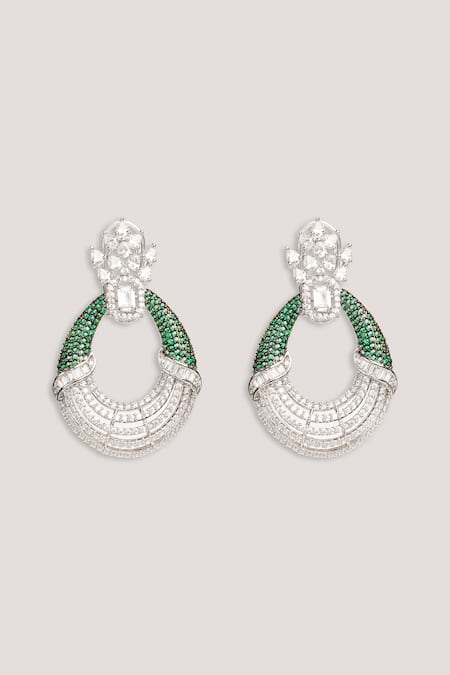 Zevar By Geeta Contemporary Green Faux Diamond Hoop Earrings 