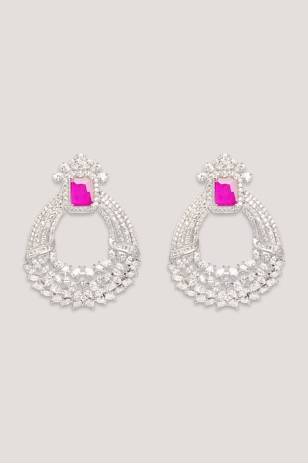 Zevar By Geeta Contemporary Hoop Earrings with Faux Diamonds 