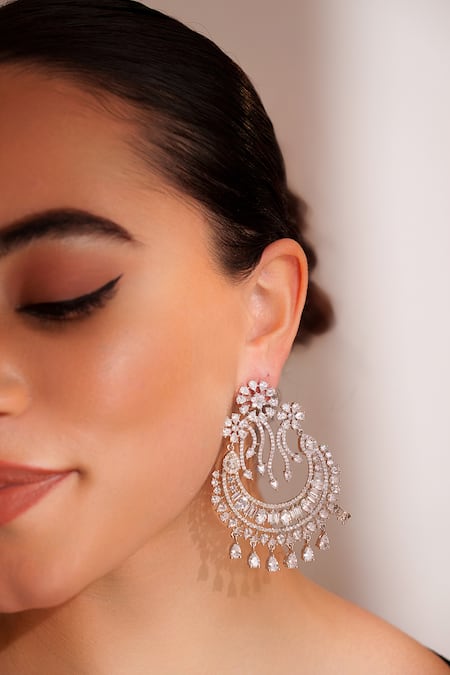 Zevar By Geeta White Imitation Diamonds Designer Faux Chandbali Earrings Online at Aza Fashions Zevar By Geeta_White Imitation Diamonds Designer Faux Chandbali Earrings _Online_at_Aza_Fashions