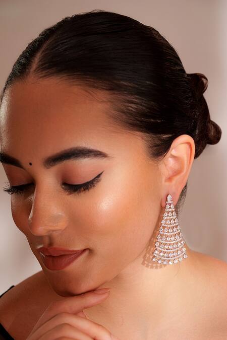 Buy_Zevar By Geeta_White Imitation Diamonds Designer Faux Danglers _Online_at_Aza_Fashions