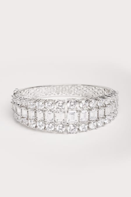 Zevar By Geeta_White Imitation Diamonds Designer Faux Bracelet _Online_at_Aza_Fashions